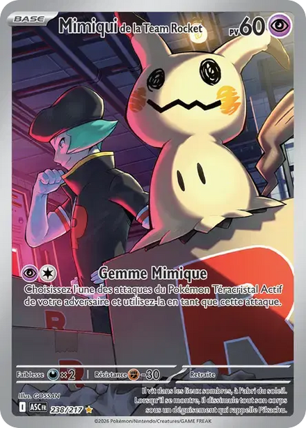 Carte Pokémon Mimiqui de la Team Rocket 238/217 Héros Transcendants