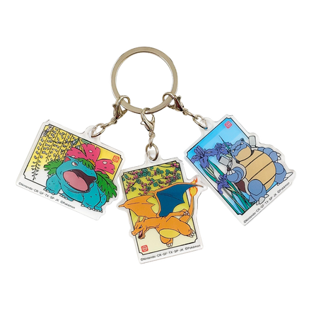 Porte-clés acrylique triple Florizarre · Dracaufeu · Tortank , Motif japonais (Wagara), porte-clés de collection Pokémon