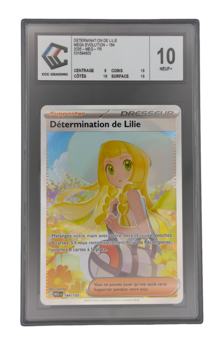 Détermination de Lilie SAR, carte Pokemon française gradée 10 scellée en slab