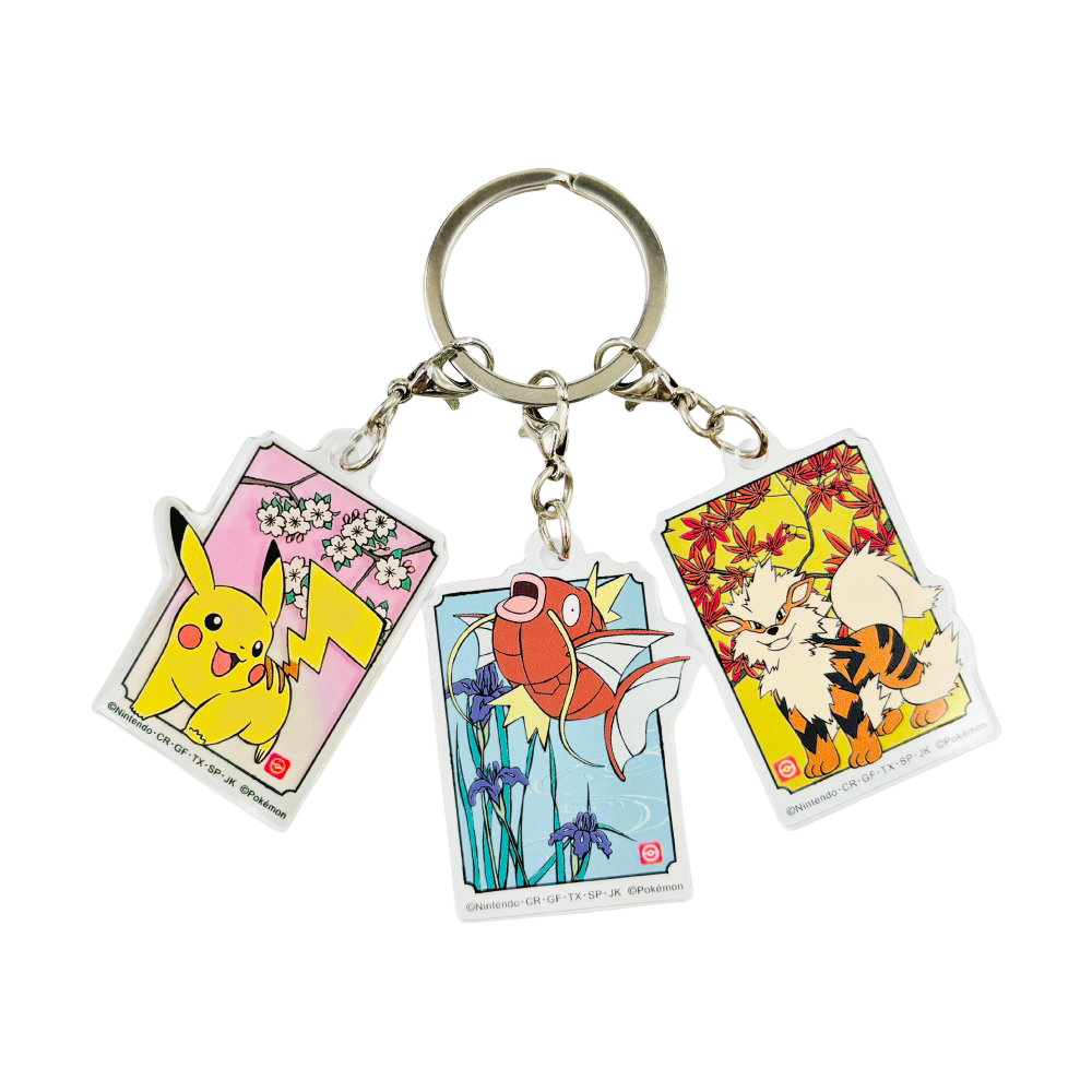 Porte-clés acrylique triple Pikachu · Magicarpe · Arcanin , Motif japonais (Wagara), porte-clés de collection Pokémon