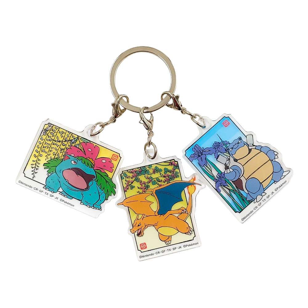 Porte-clés acrylique triple Florizarre · Dracaufeu · Tortank , Motif japonais (Wagara), porte-clés de collection Pokémon