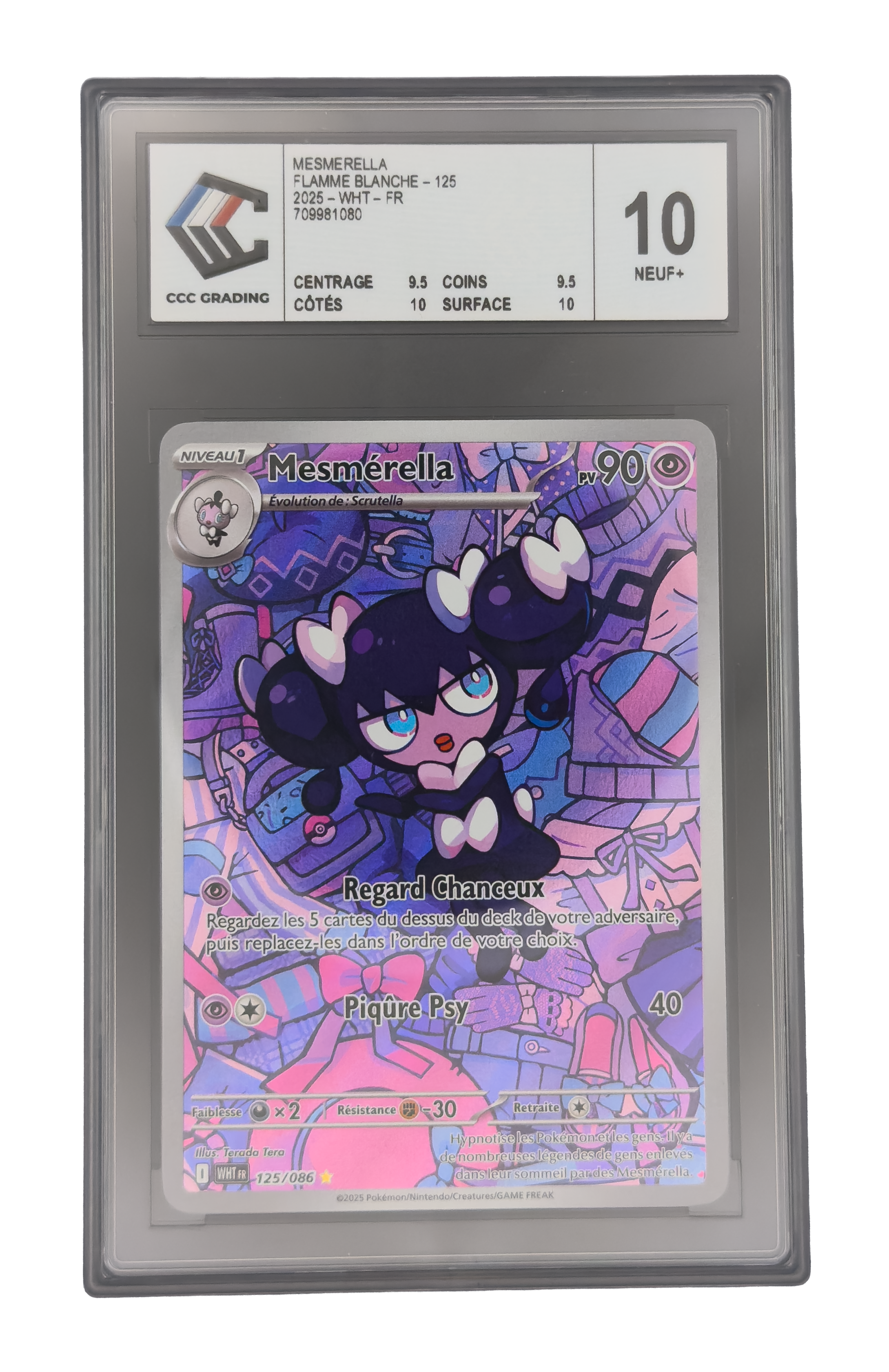 Mesmérella AR, carte Pokemon française gradée 10 scellée en slab