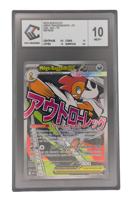 Méga-Baggaïd ex SAR, carte Pokemon française gradée 10 scellée en slab