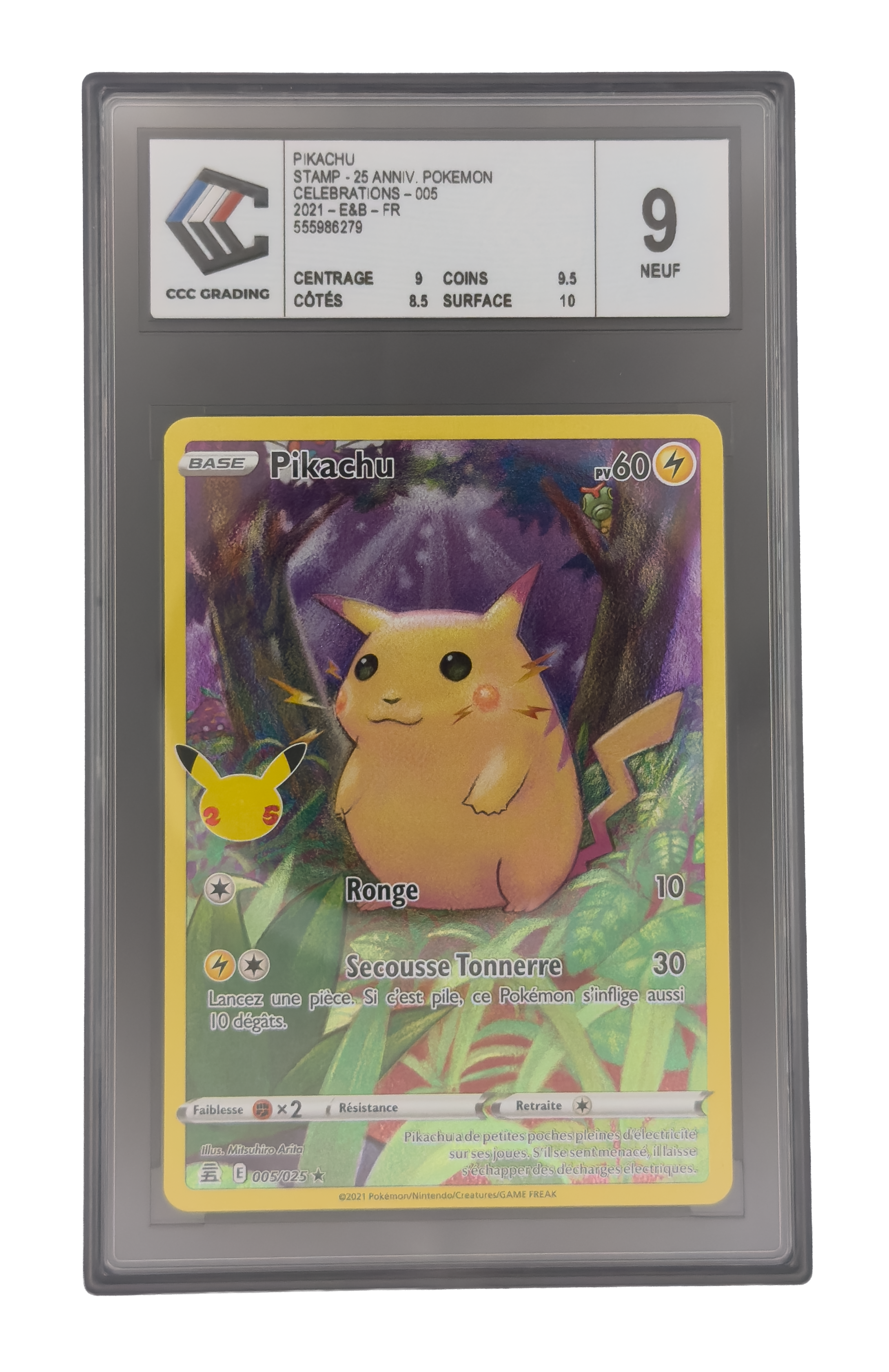 Pikachu, carte Pokemon française gradée 9 scellée en slab