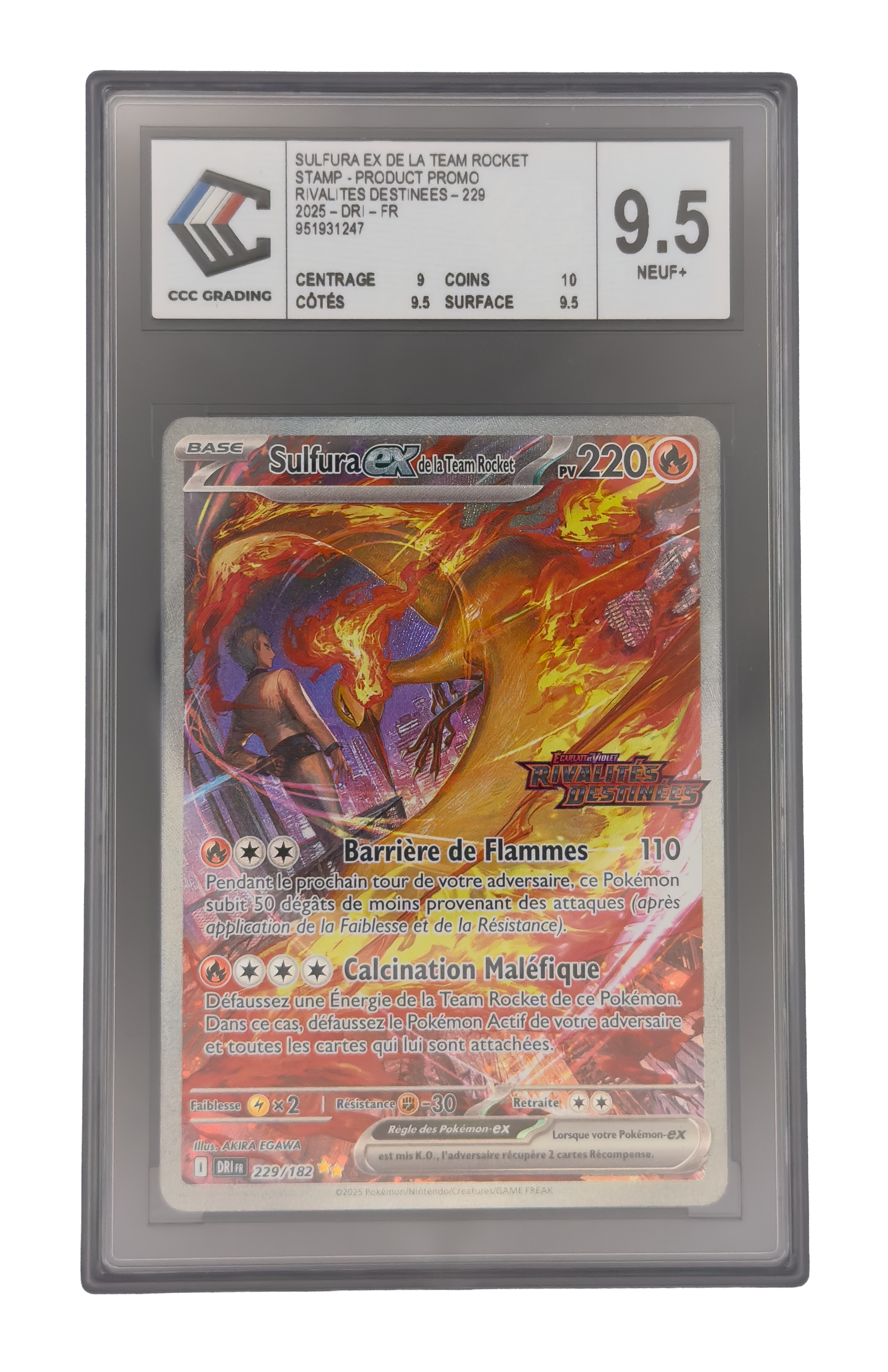 Sulfura ex de la Team Rocket SAR, carte Pokemon française gradée 9,5 scellée en slab