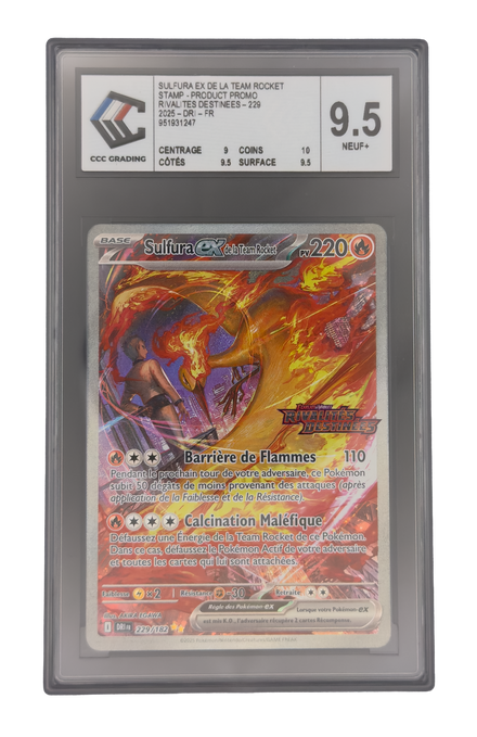 Sulfura ex de la Team Rocket SAR, carte Pokemon française gradée 9,5 scellée en slab