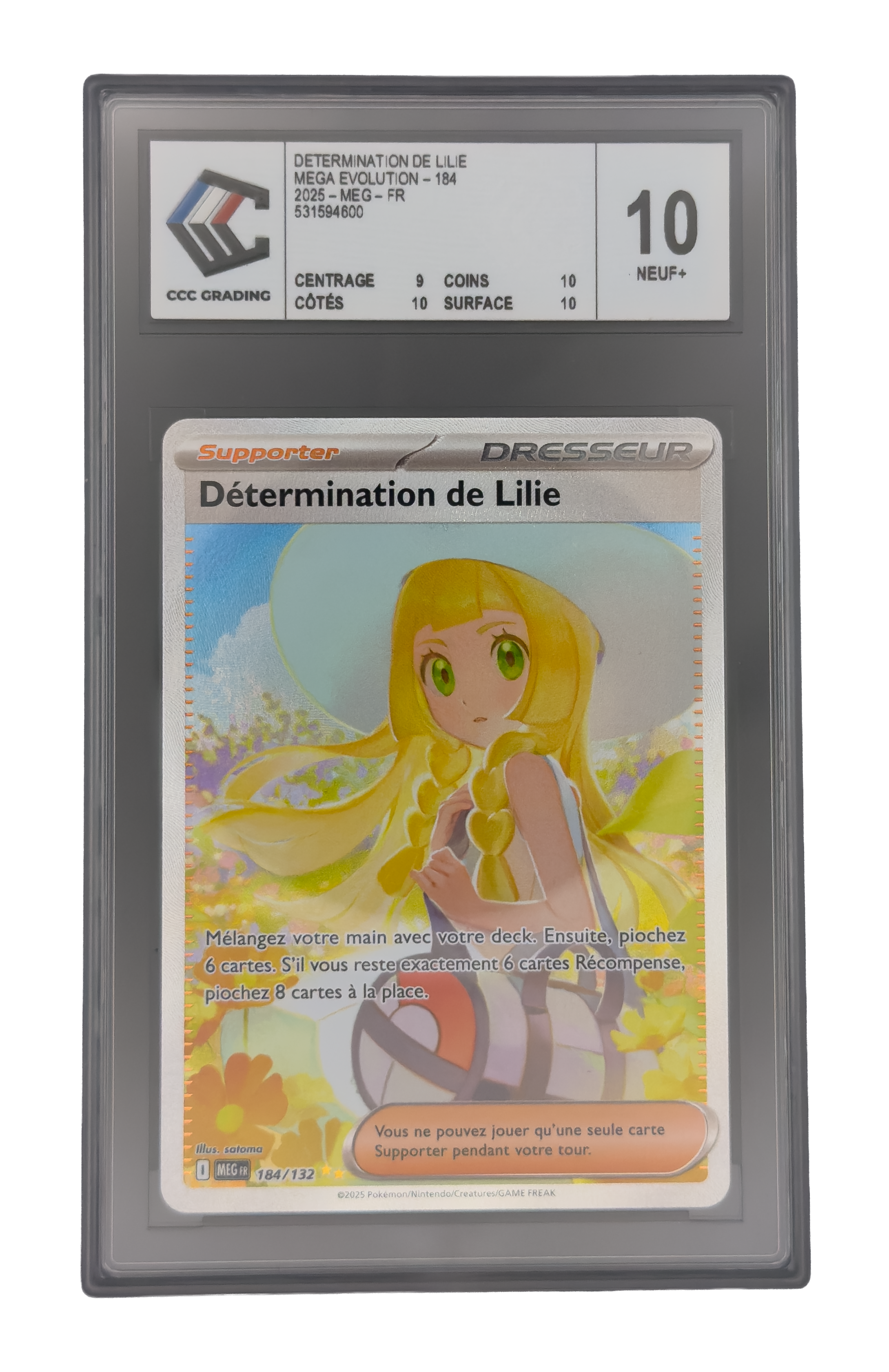 Détermination de Lilie SAR, carte Pokemon française gradée 10 scellée en slab