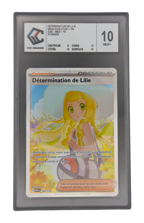 Détermination de Lilie SAR, carte Pokemon française gradée 10 scellée en slab