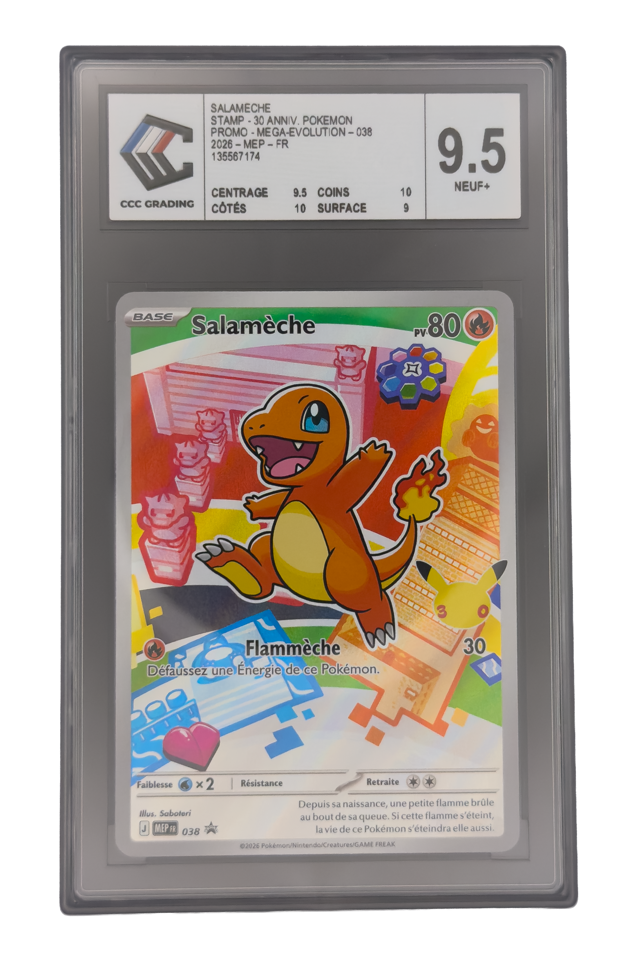Salamèche Promo, carte Pokemon française gradée 9,5 scellée en slab
