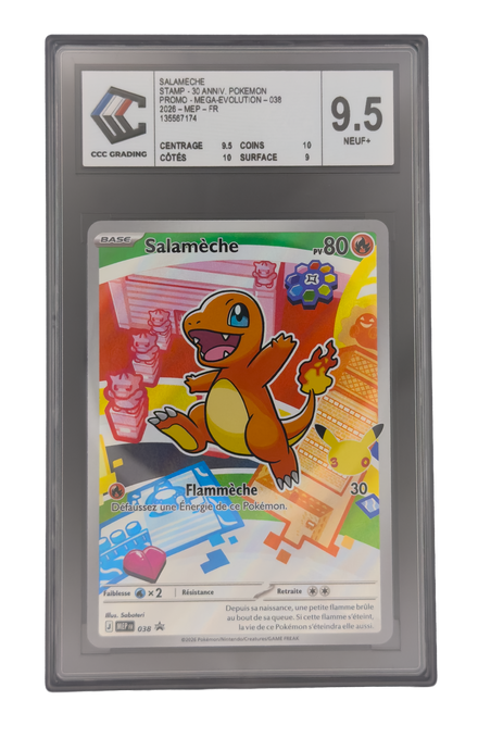Salamèche Promo, carte Pokemon française gradée 9,5 scellée en slab