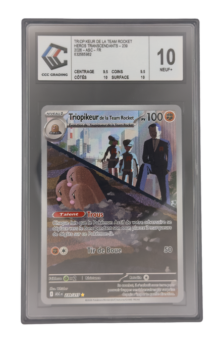 Triopikeur de la Team Rocket AR, carte Pokemon française gradée 10 scellée en slab