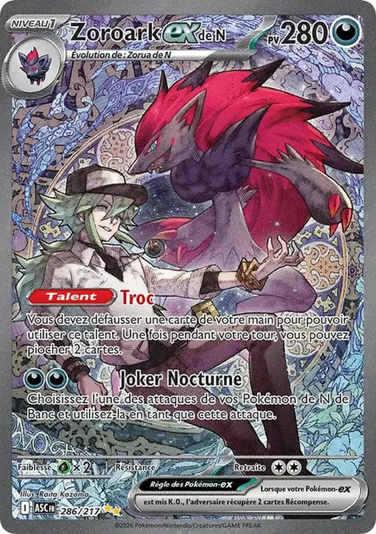 Carte Pokémon Zoroark ex de N (Nのゾロアークex) 286/217 Héros Transcendants