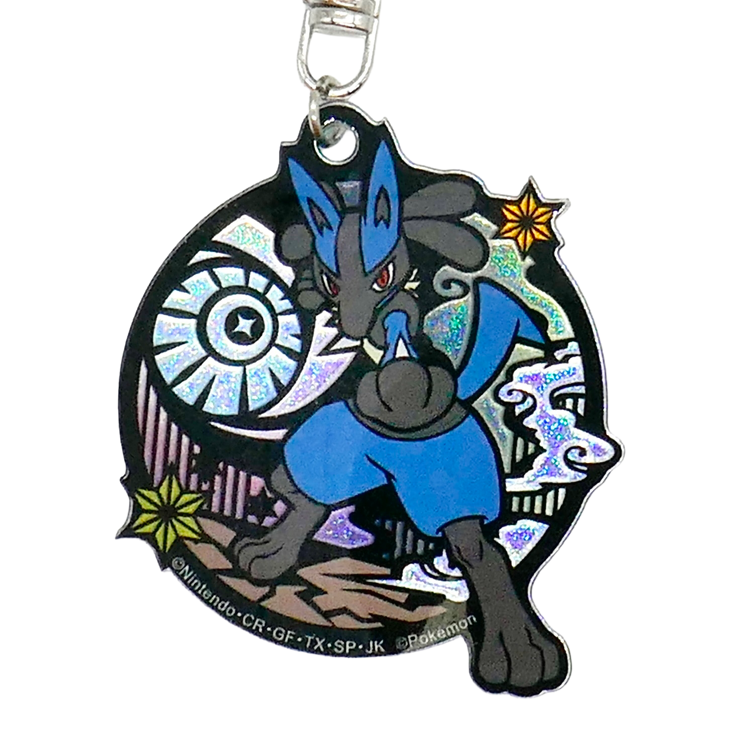 Porte-clés acrylique pailleté Lucario — Style papier découpé (Kirie)